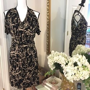 Kenneth Cole marble cold shoulder black dress